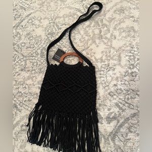 Black fringe shoulder bag